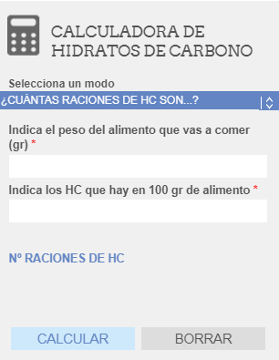 acceso directo a la calculadora de hidratos de carbono